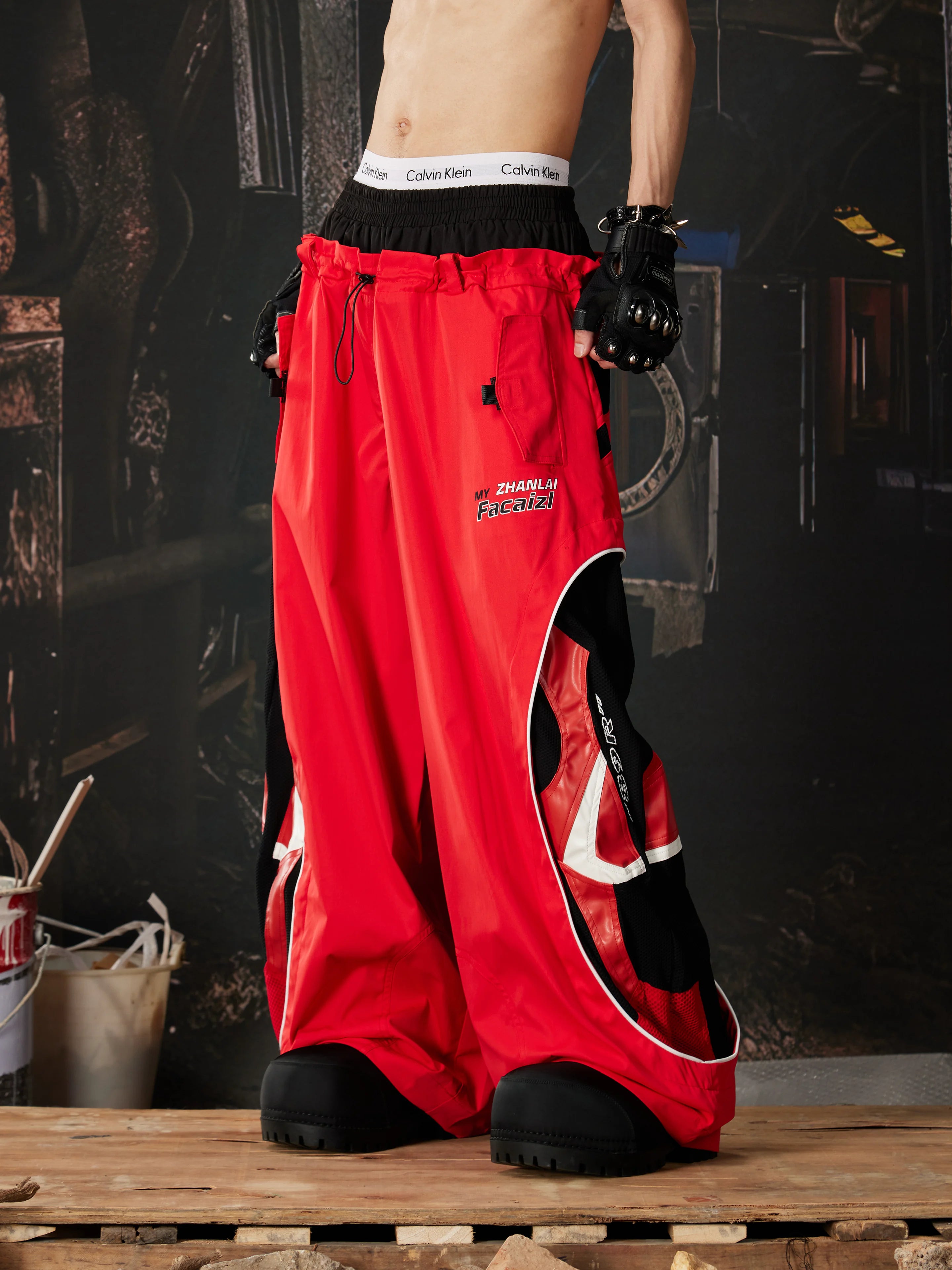 Deconstructed Racing Mesh Leather Pants