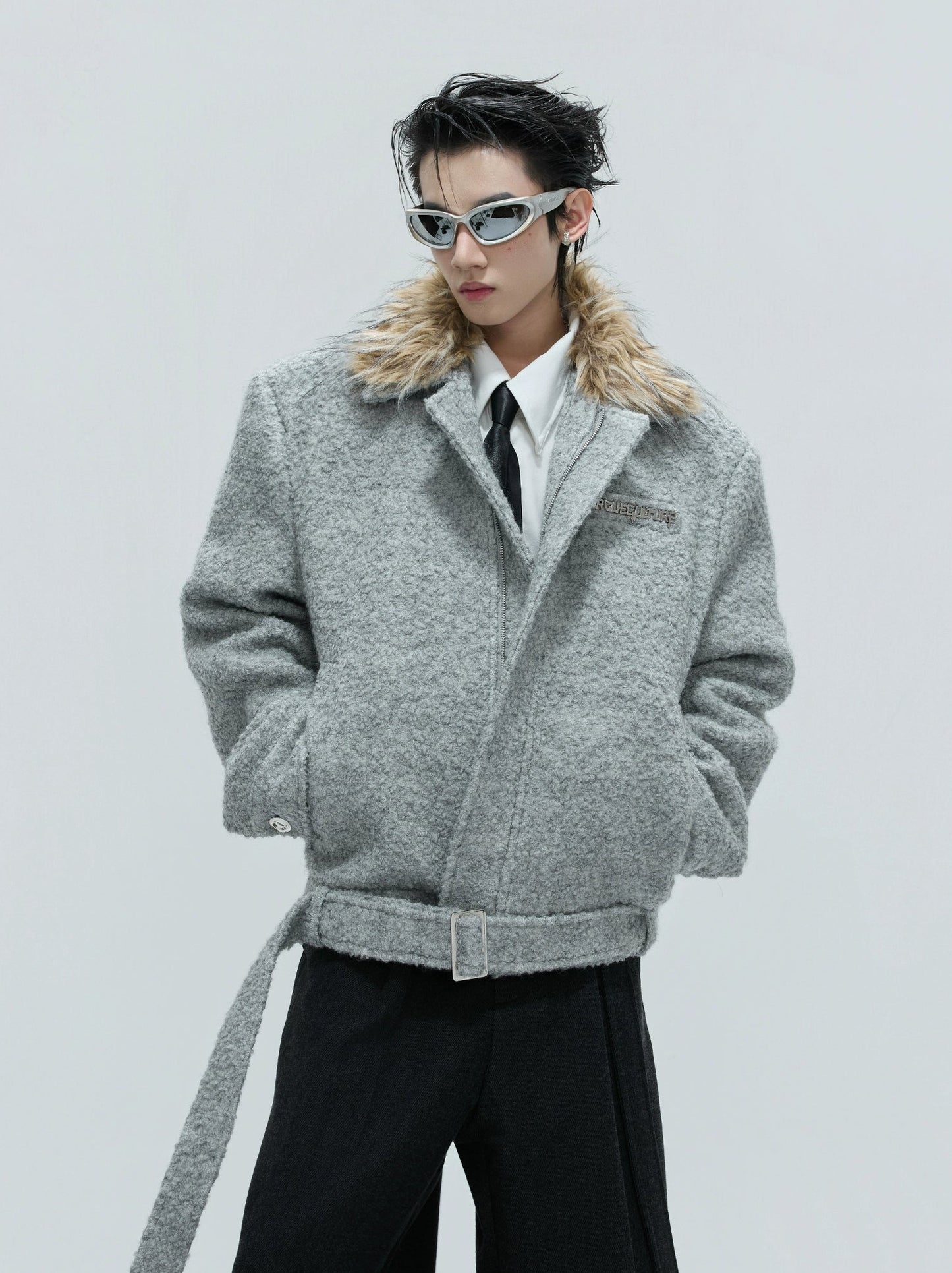 【25s Nov.】Faux Wolf Fur Collar Detachable Thick Warm Coat