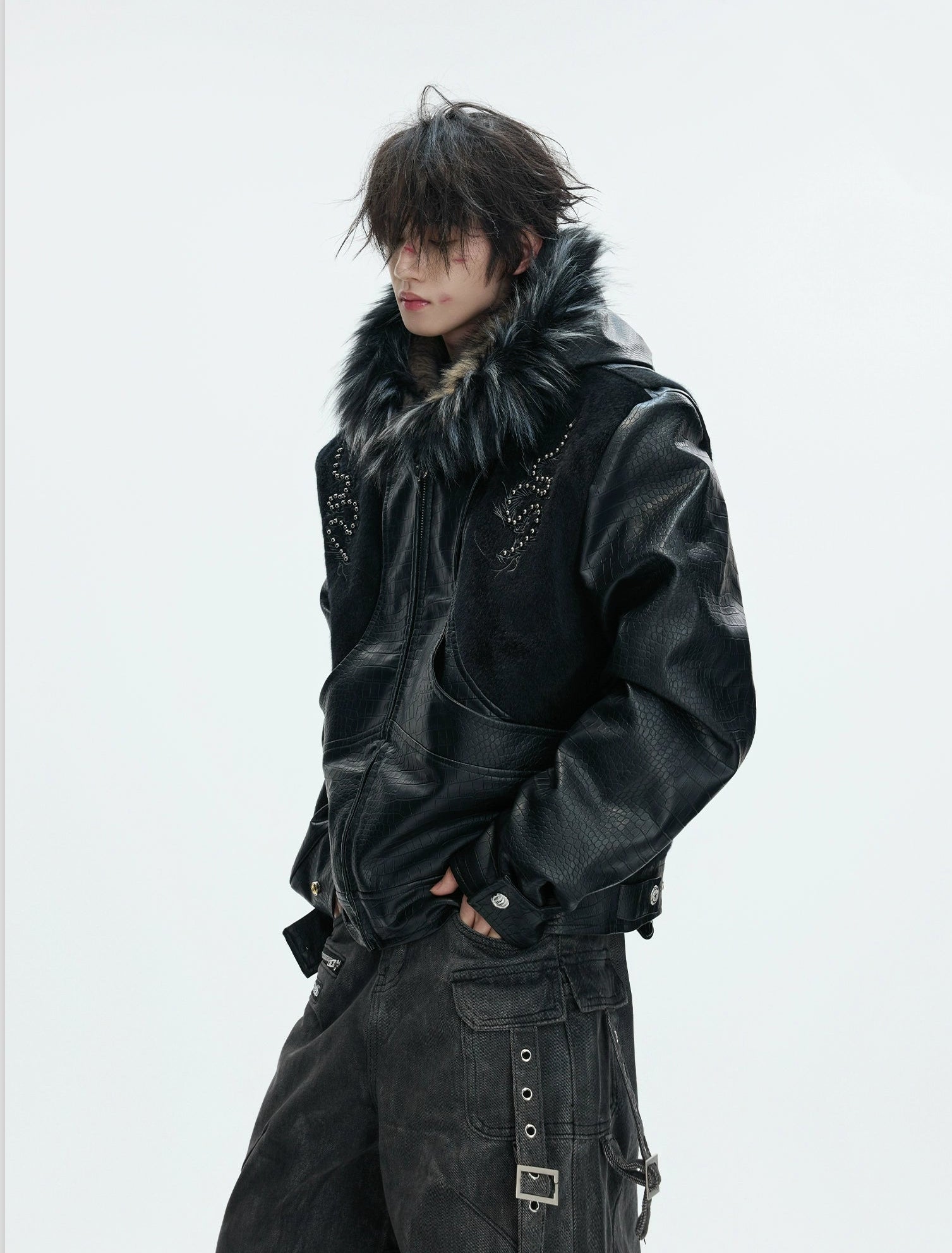 【26s Feb.】Horsehair and Crocodile Print Hooded Jacket