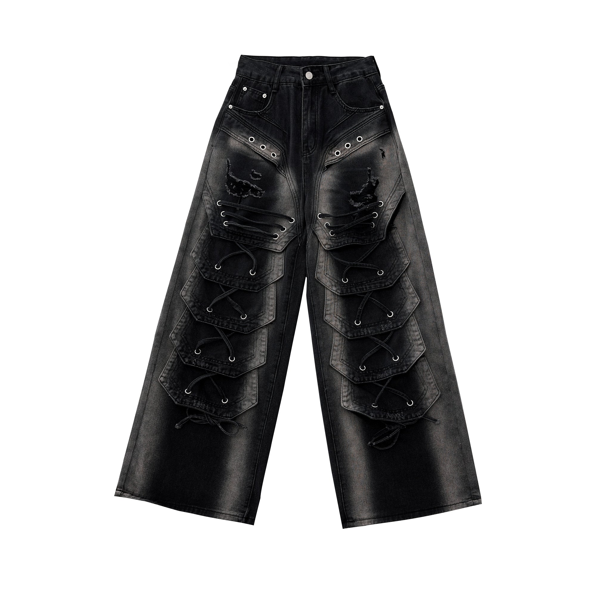 【25s Dec.】Distressed Patchwork Punk Wasteland Style Jeans