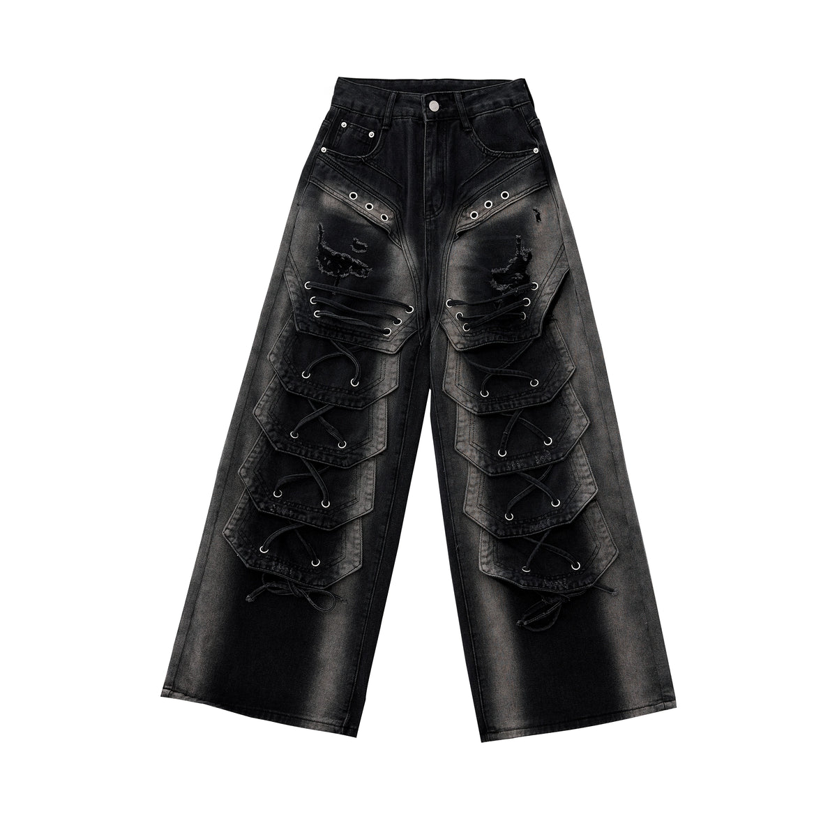 【25s Dec.】Distressed Patchwork Punk Wasteland Style Jeans