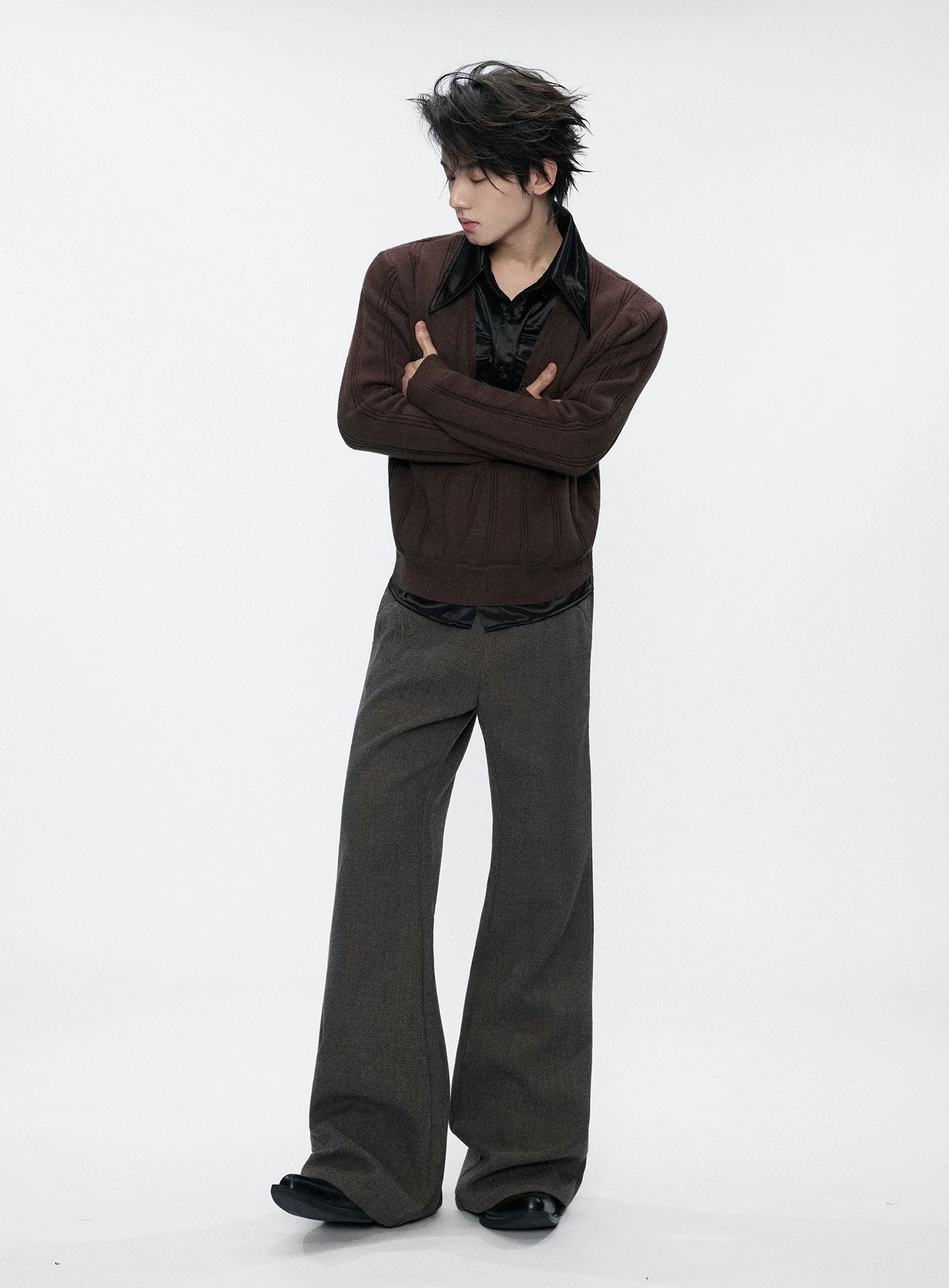 Wool Blend Ribbed Knit Sweater