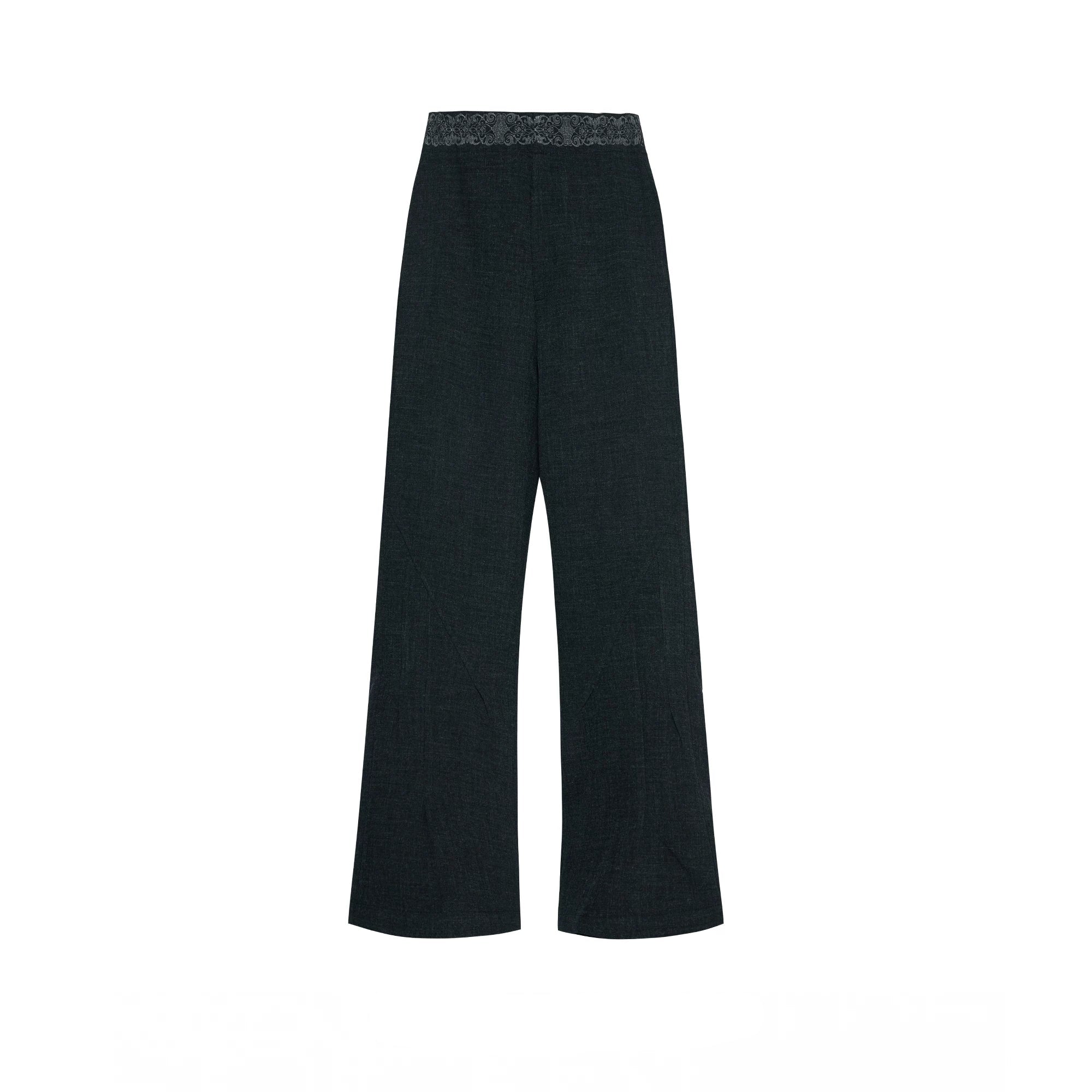 Textured Embroidered Jacquard Visor Flared Dress Pants