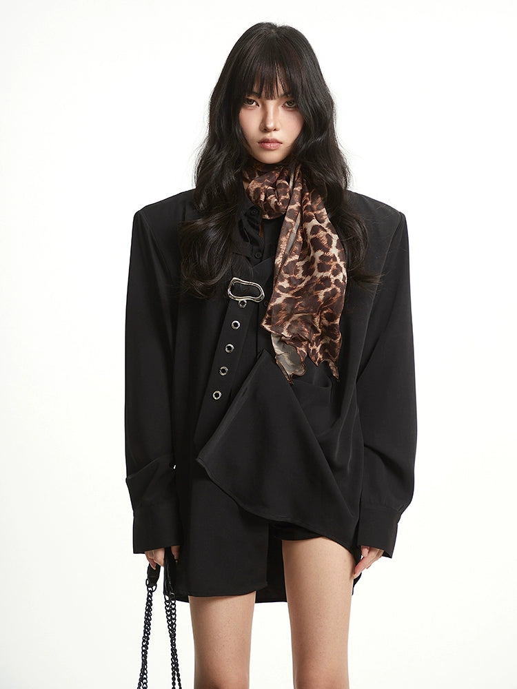 【25s Aug.】Loose Lapel Metal-Button Padded Shoulder Shirt