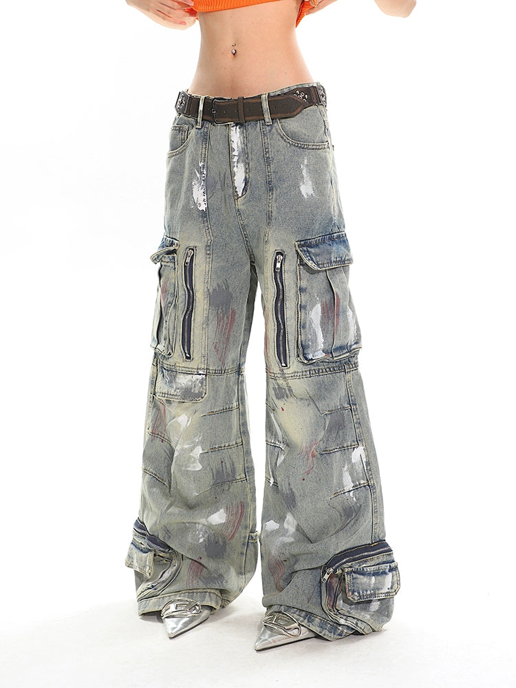 【25s May.】Washed Graffiti Pocket Denim Trousers