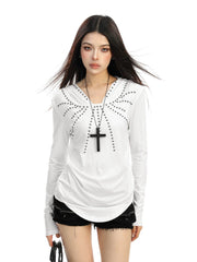 【26s Feb.】Studded Hooded Long-Sleeve Waist-Fit Top