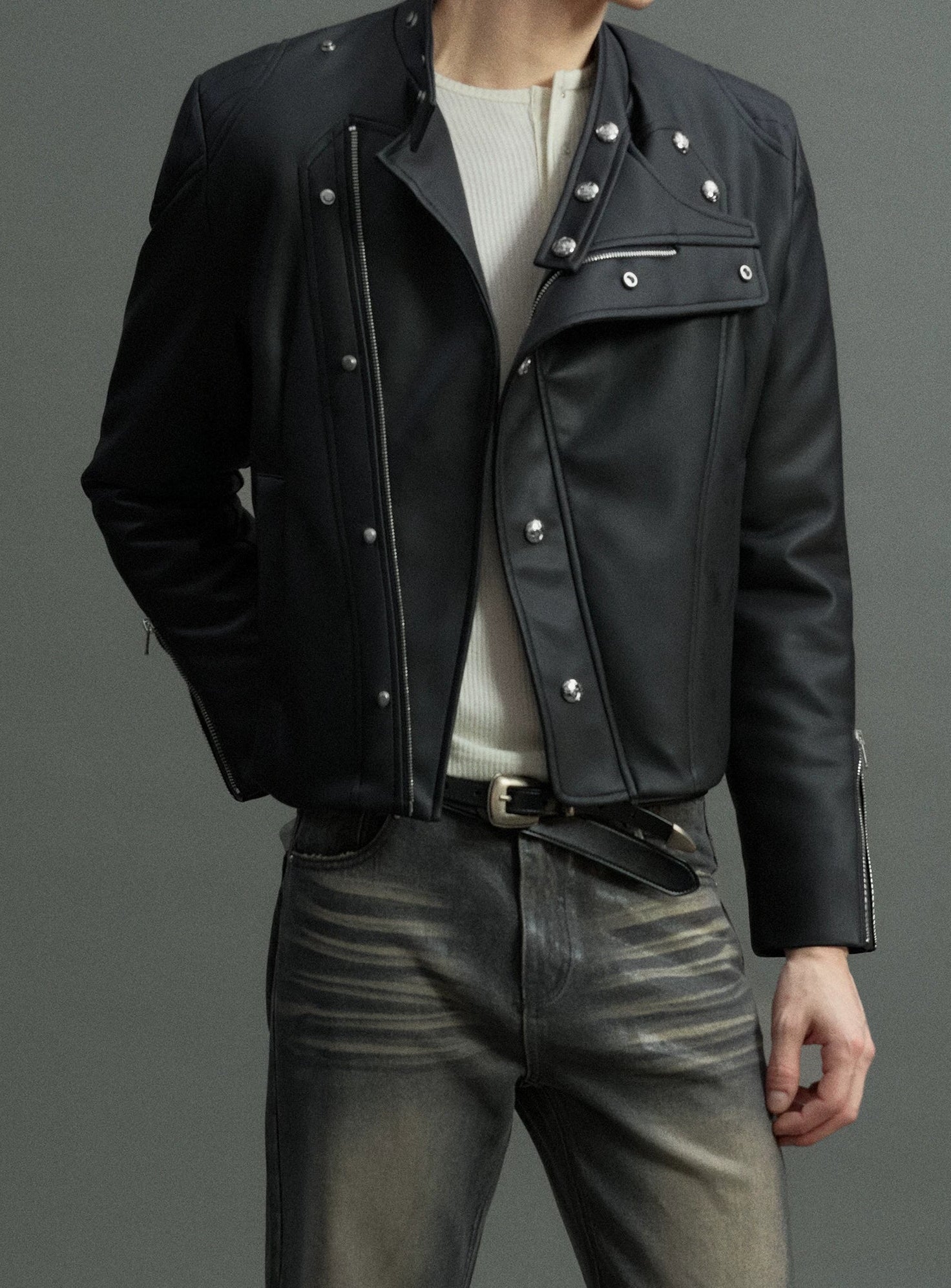Slim Asymmetric Zip Faux Fur Jacket
