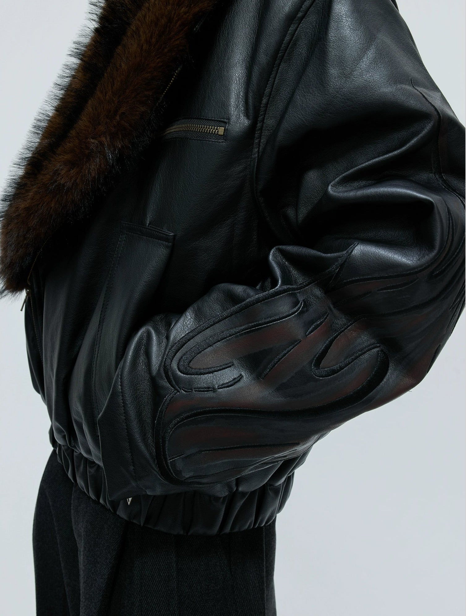 【25s Nov.】Distressed Embossed Detachable Fur Collar Thickened Cotton Coat