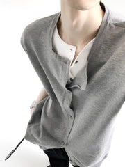 Clean Fit Layered Henley Knit Tee