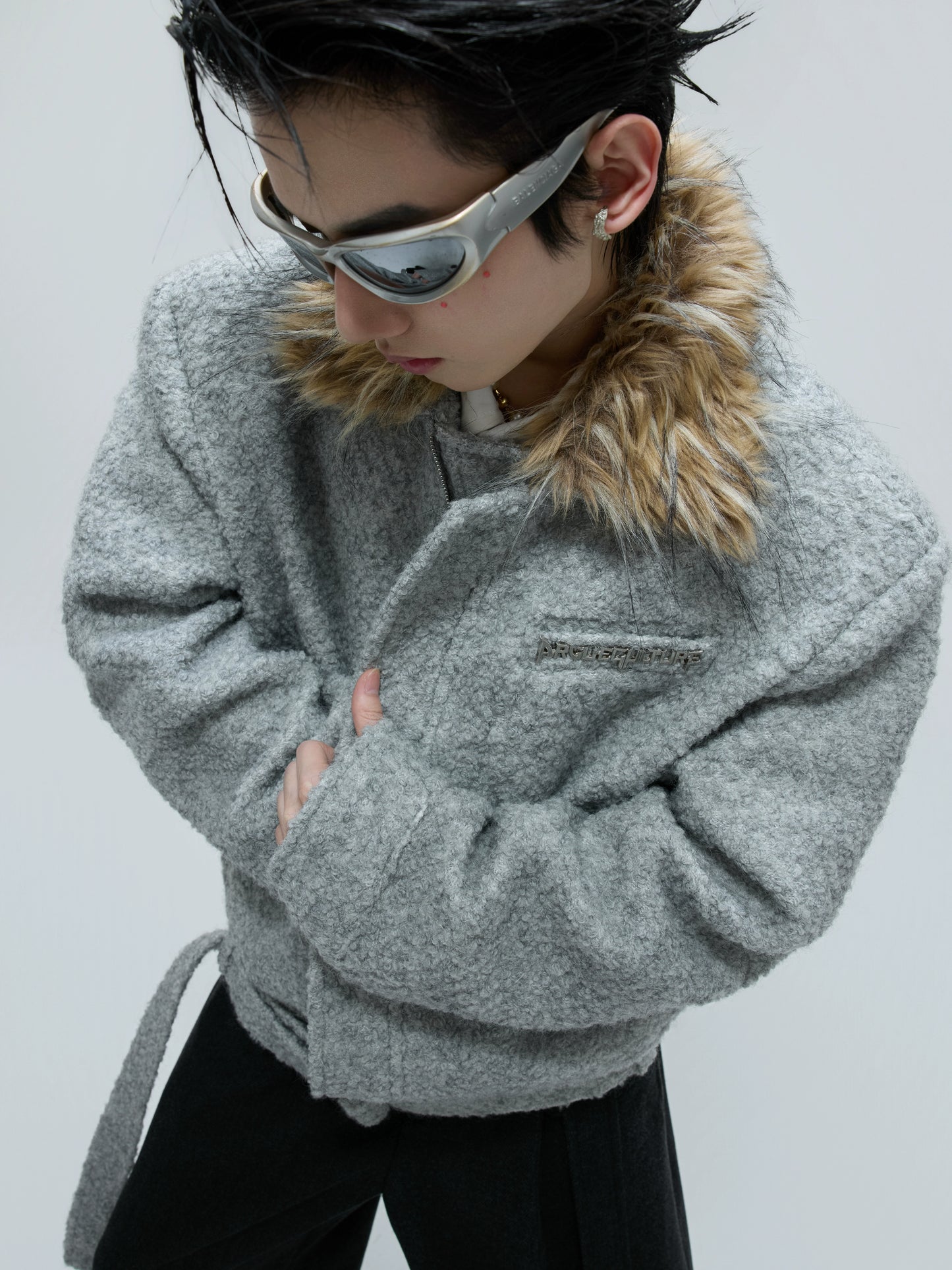 【25s Nov.】Faux Wolf Fur Collar Detachable Thick Warm Coat