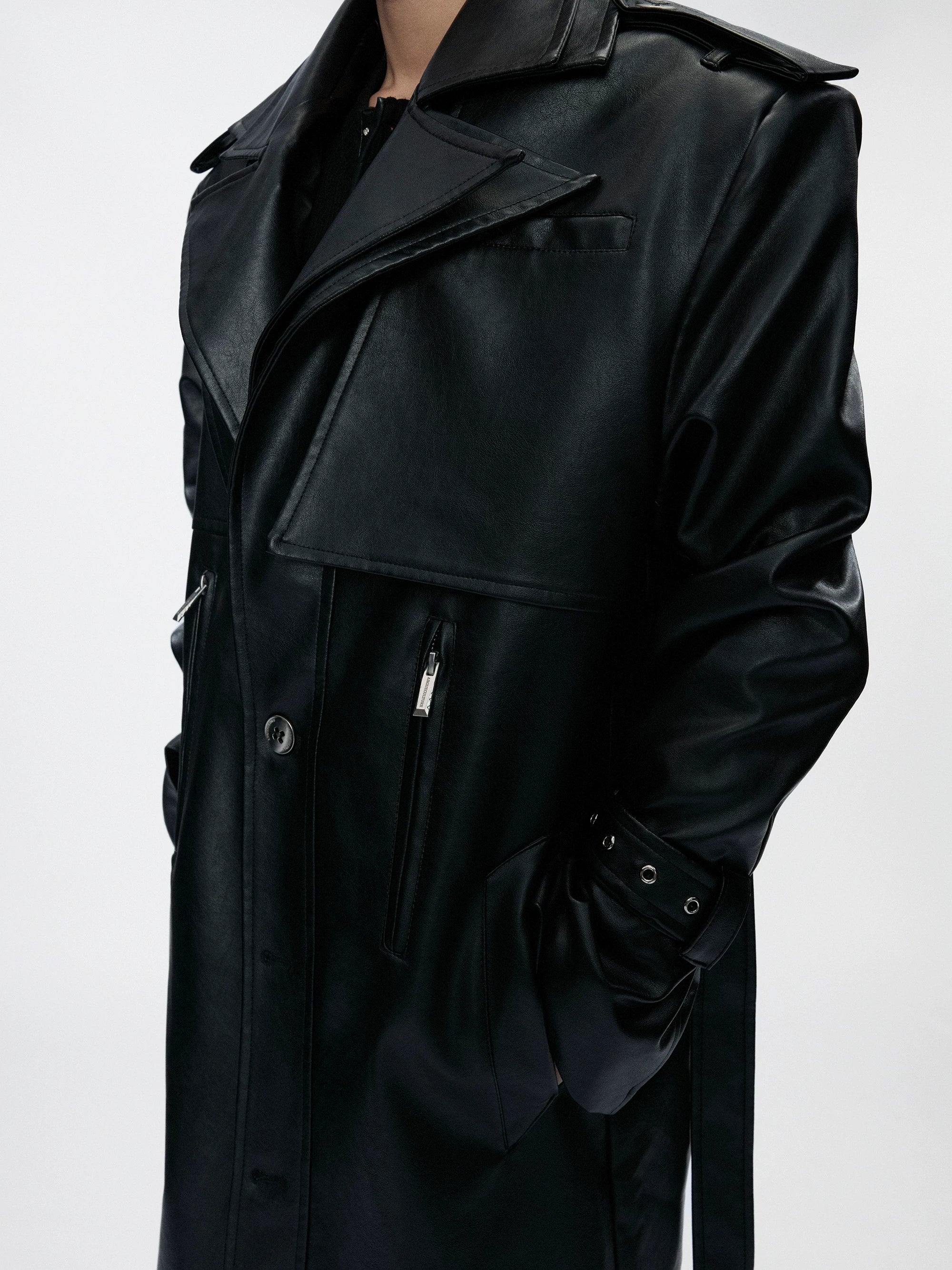 Multi-Form Layered Leather Trench Coat