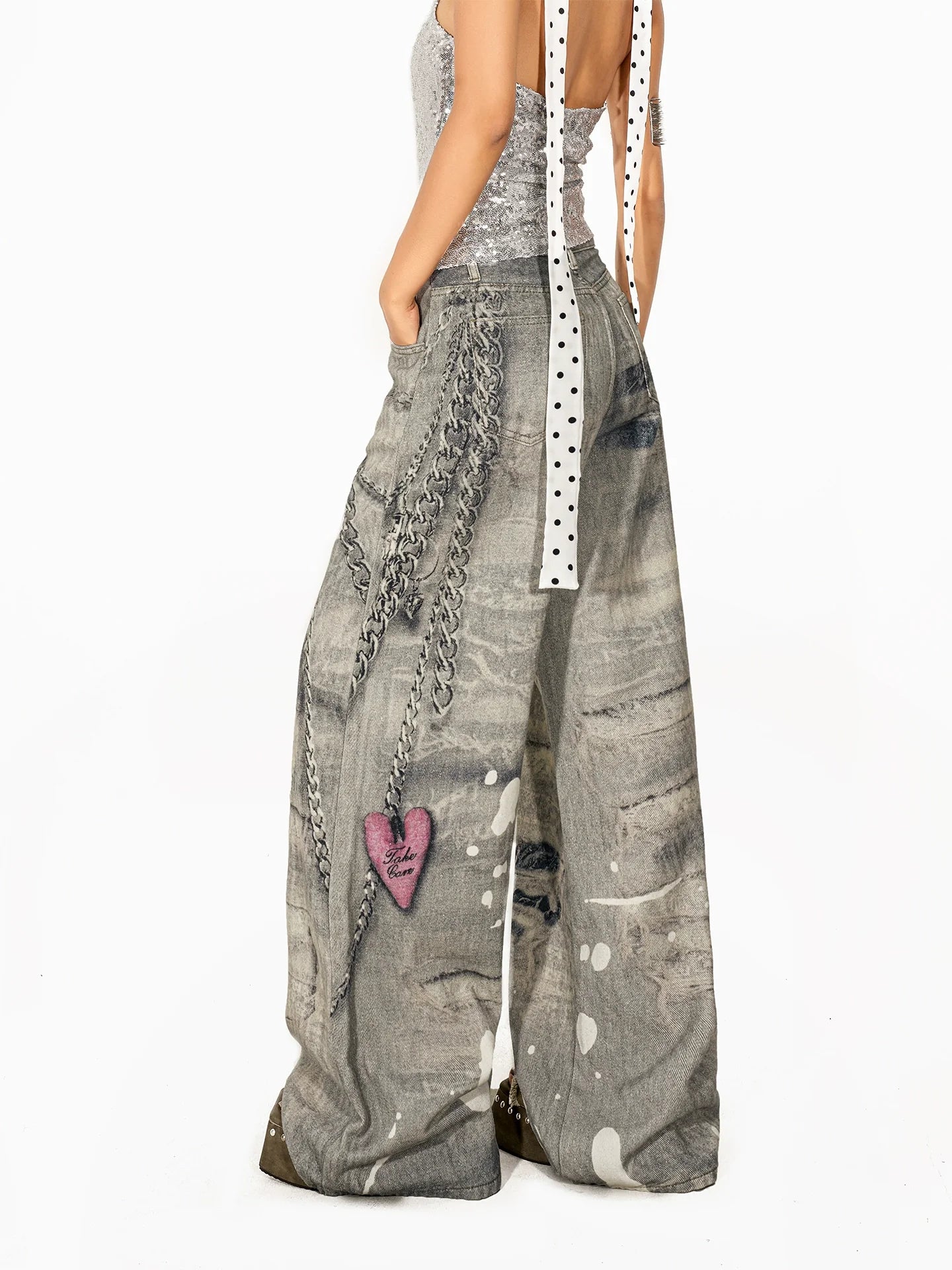 【25s Aug.】Heavily Detailed Chain Digital Print Jeans