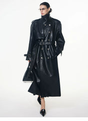 【26s May】Deconstructed PU Leather Double-Breasted Trench Coat
