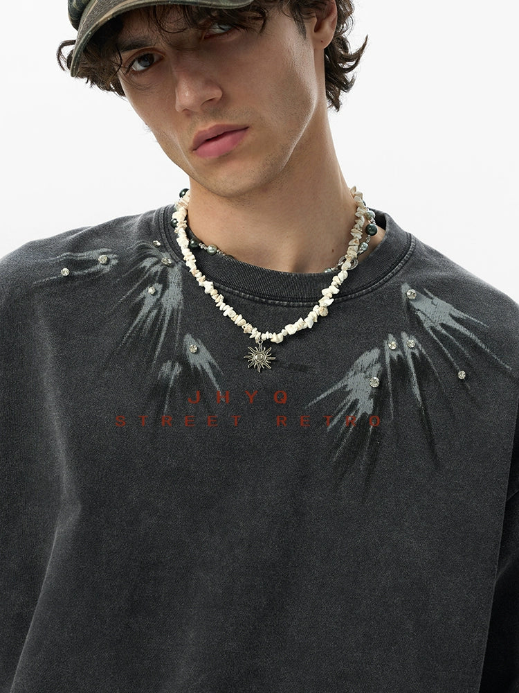 【25s Aug.】Vintage Printed Rhinestone Short Sleeve T-Shirt