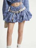 【25s Aug.】Plaid Cropped Shirt & Puff High-Waisted Skirt Set