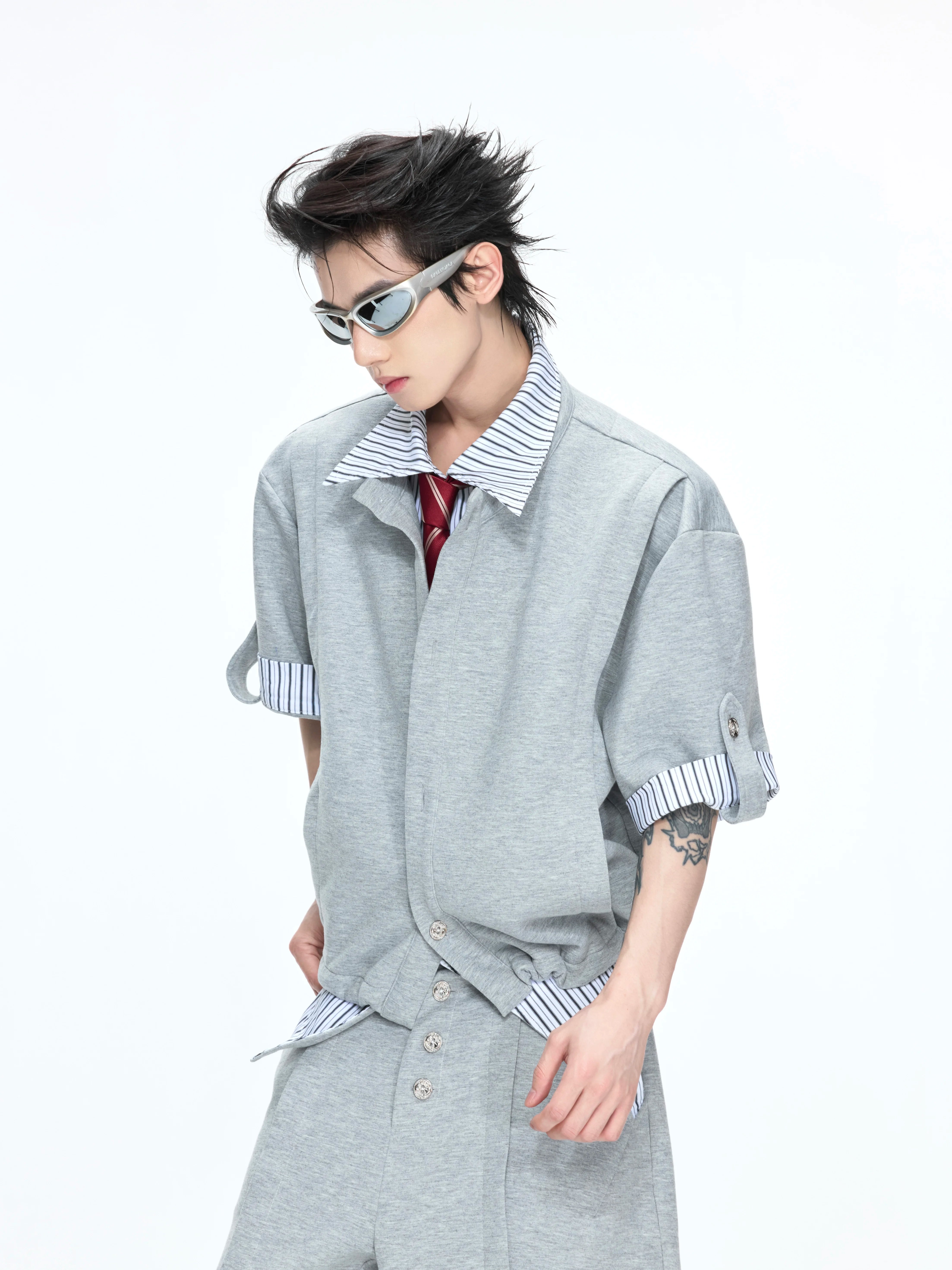 【26s May】Striped Layered Cardigan Tee Set