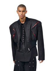 【25s Sep.】Deconstructed Paneled Suede Shoulder Pad Jacket