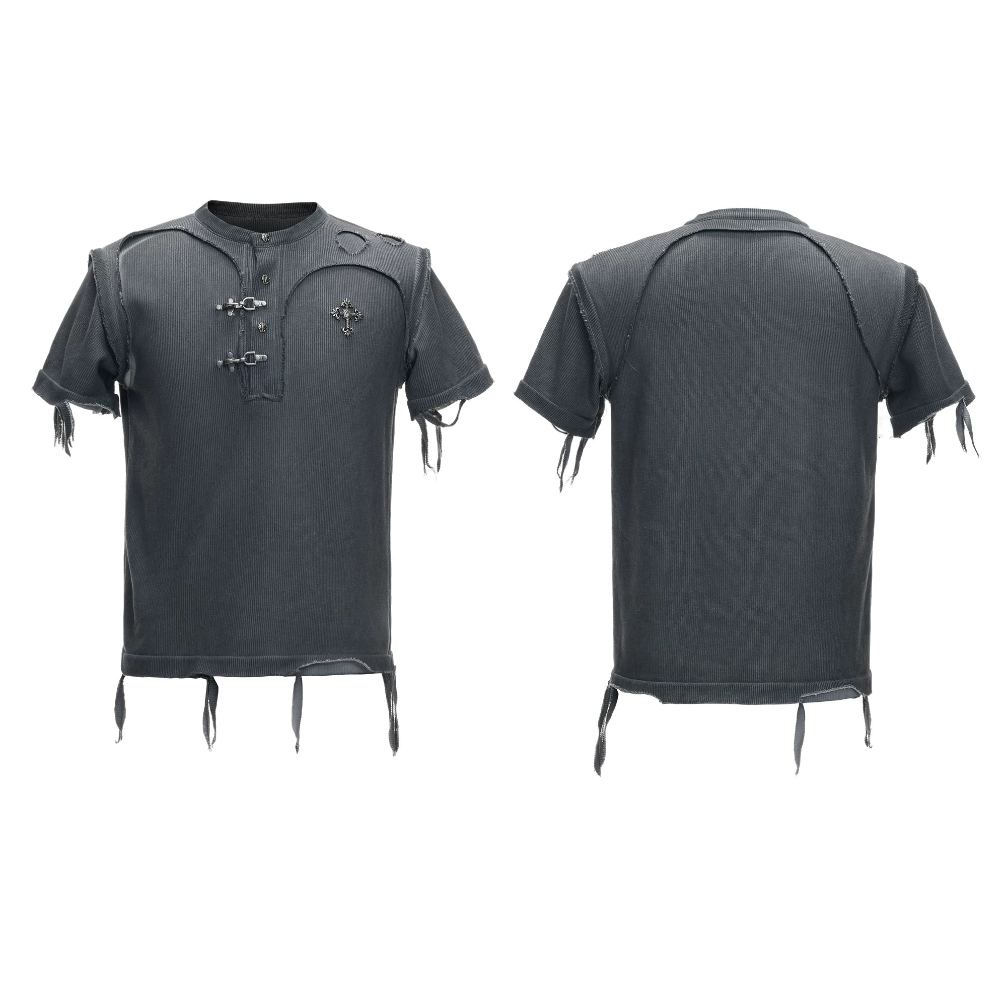 Distressed Rib Texture Henley Tee
