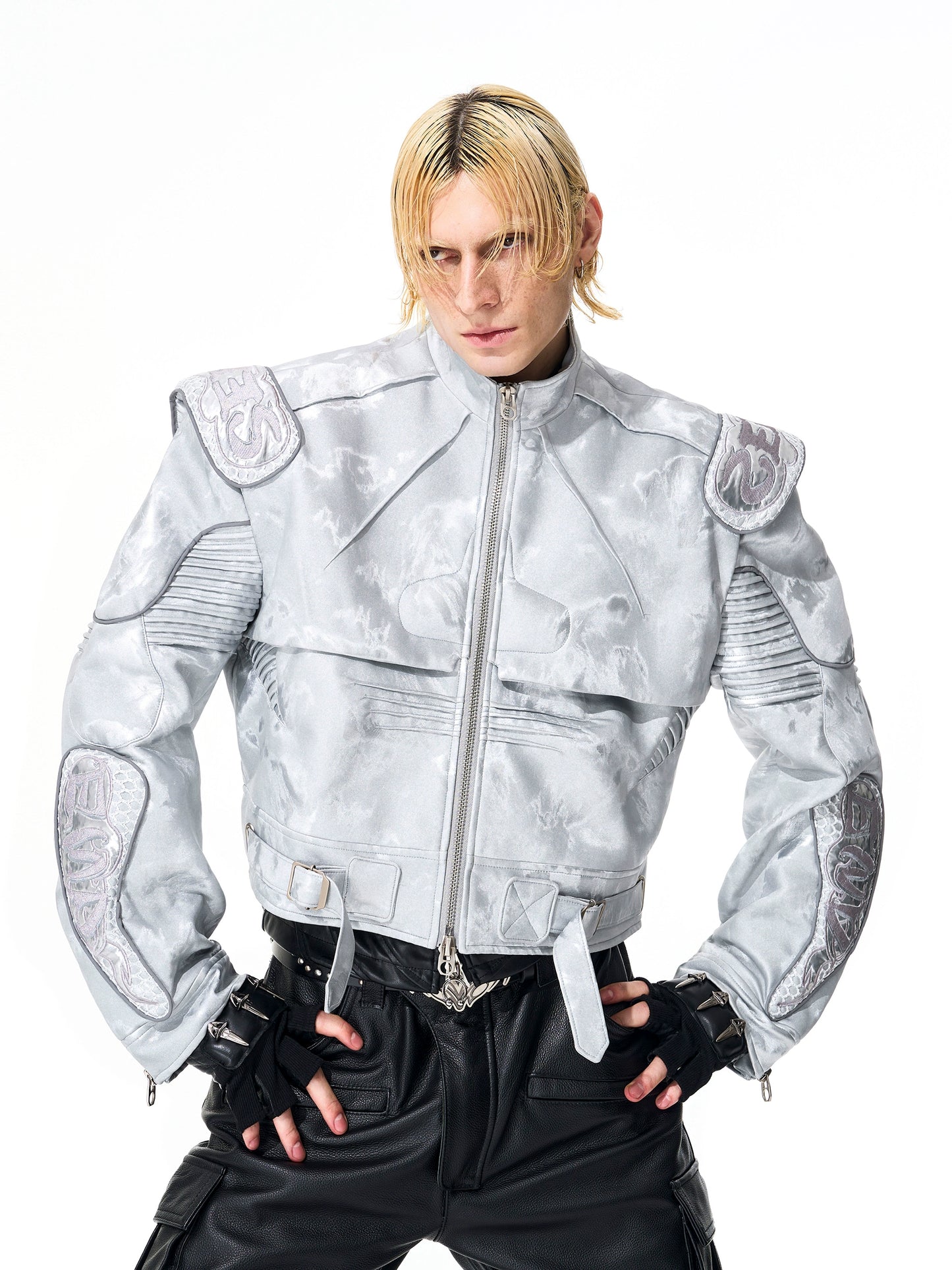 【25s Nov.】Pioneer Silver Motorcycle Leather Jacket