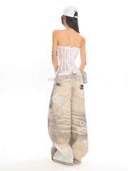 【25s Jun.】Burnout Lace Print Chain Detail Jeans