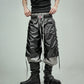 【25s Jul.】Tie-straps Glossy Coating Stitching Honeycomb Mesh Cropped Shorts
