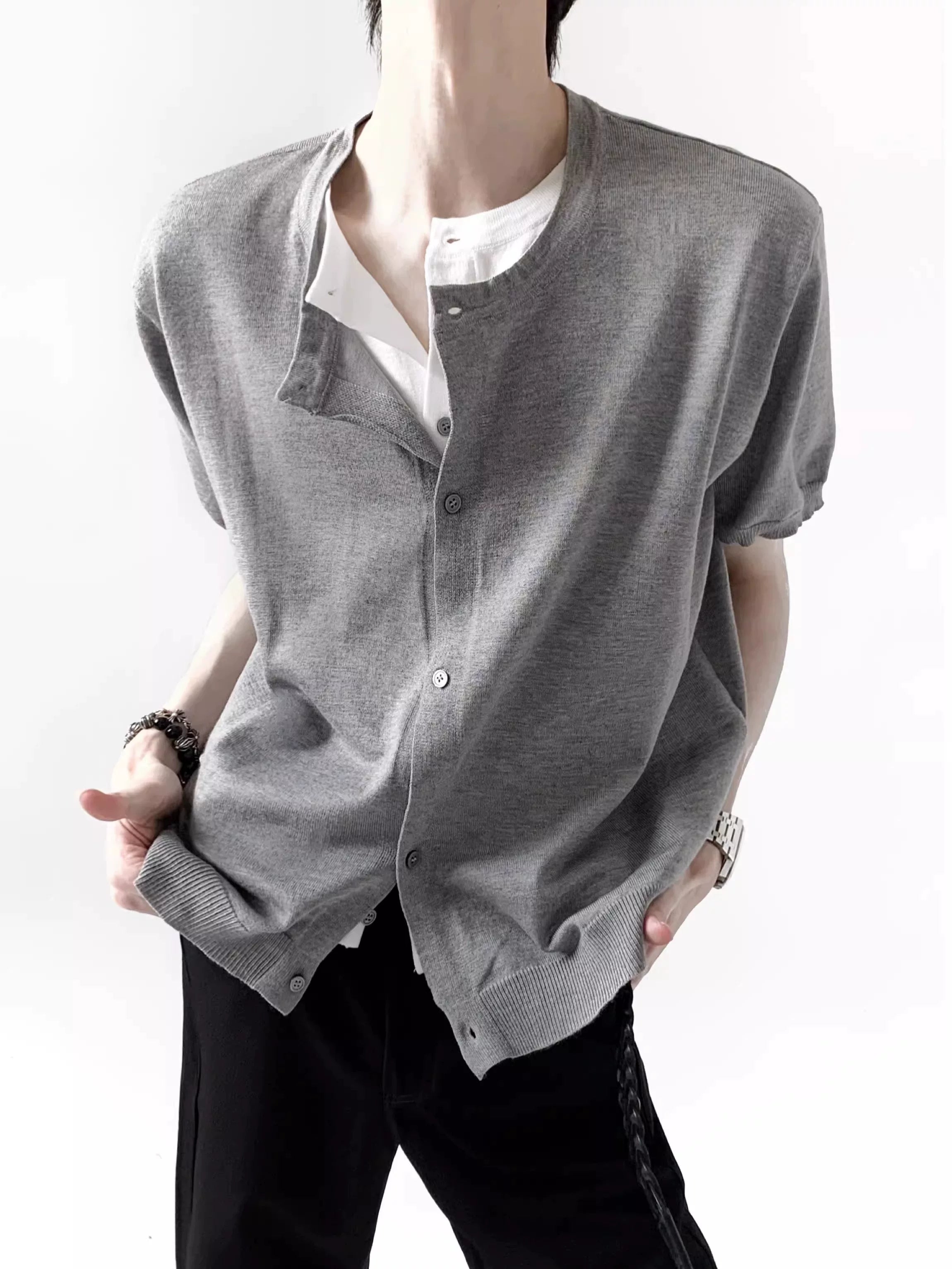 Clean Fit Layered Henley Knit Tee