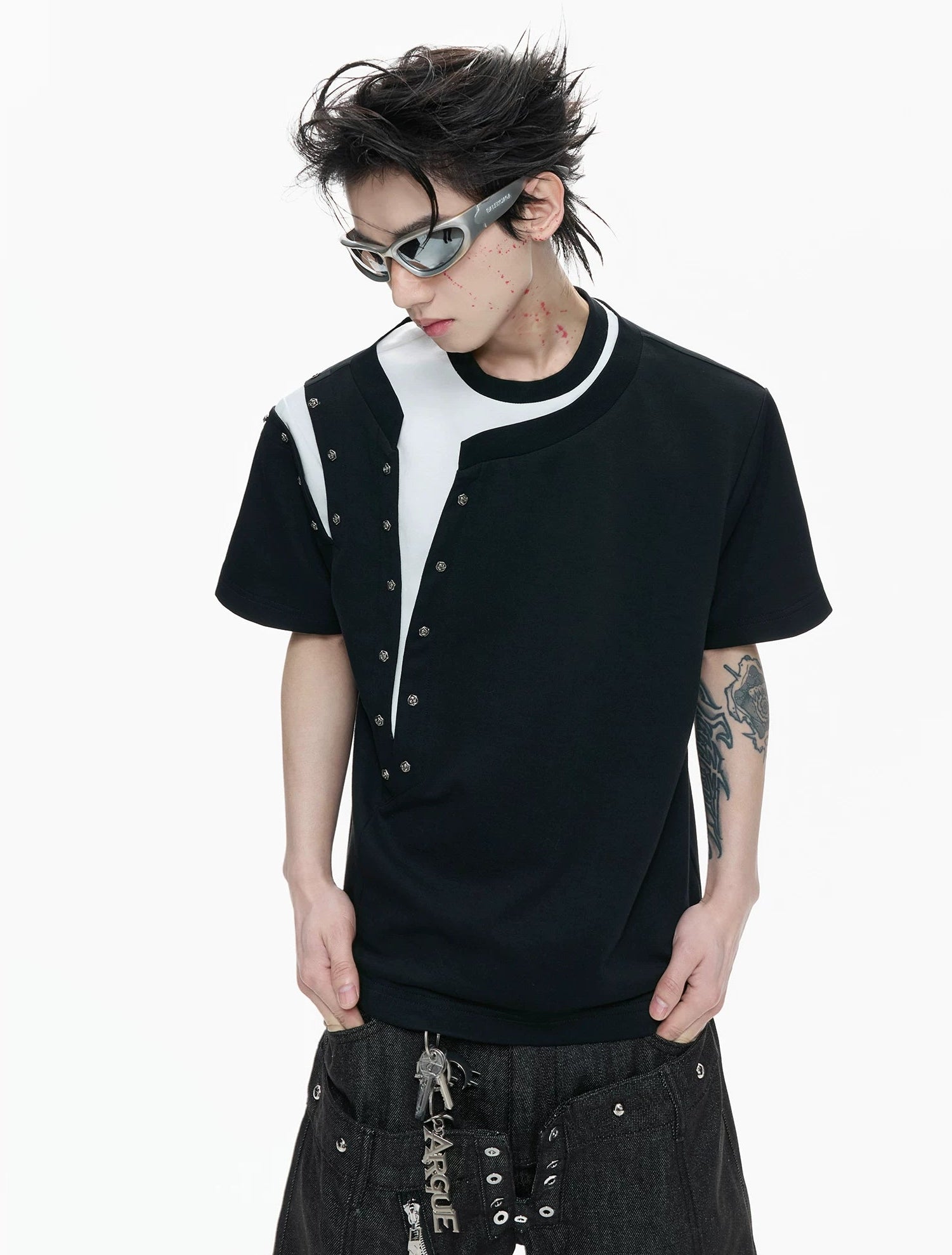 【26s Apr.】Studded Layered Panel Cropped Tee