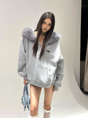 【25s Sep.】Slouchy Fur Collar Cardigan Hoodie