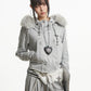 【25s Oct.】Vintage Grey Fur Collar Hooded Sweatshirt