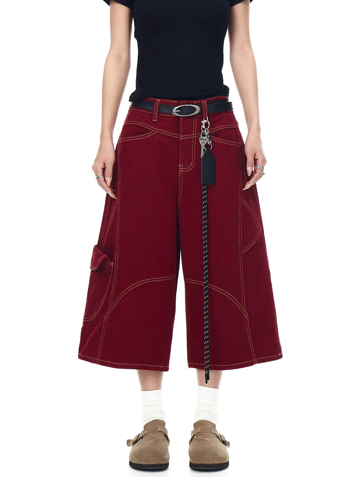 【25s Jul.】Vintage Deconstructed Topstitched Multi-pocket Short Jeans