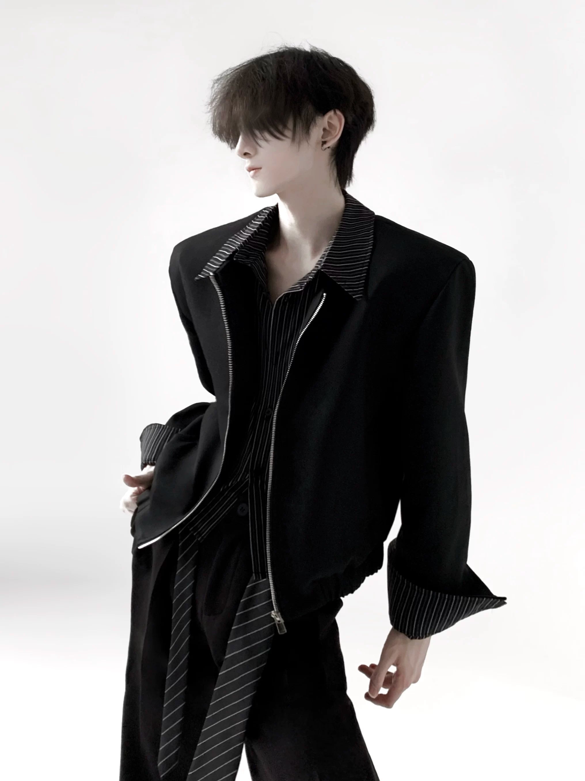 Striped Layered Padded Shoulder Jacket