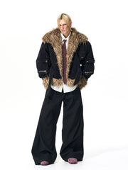 【25s Nov.】Fur-trimmed Denim Batwing Sleeve Jacket