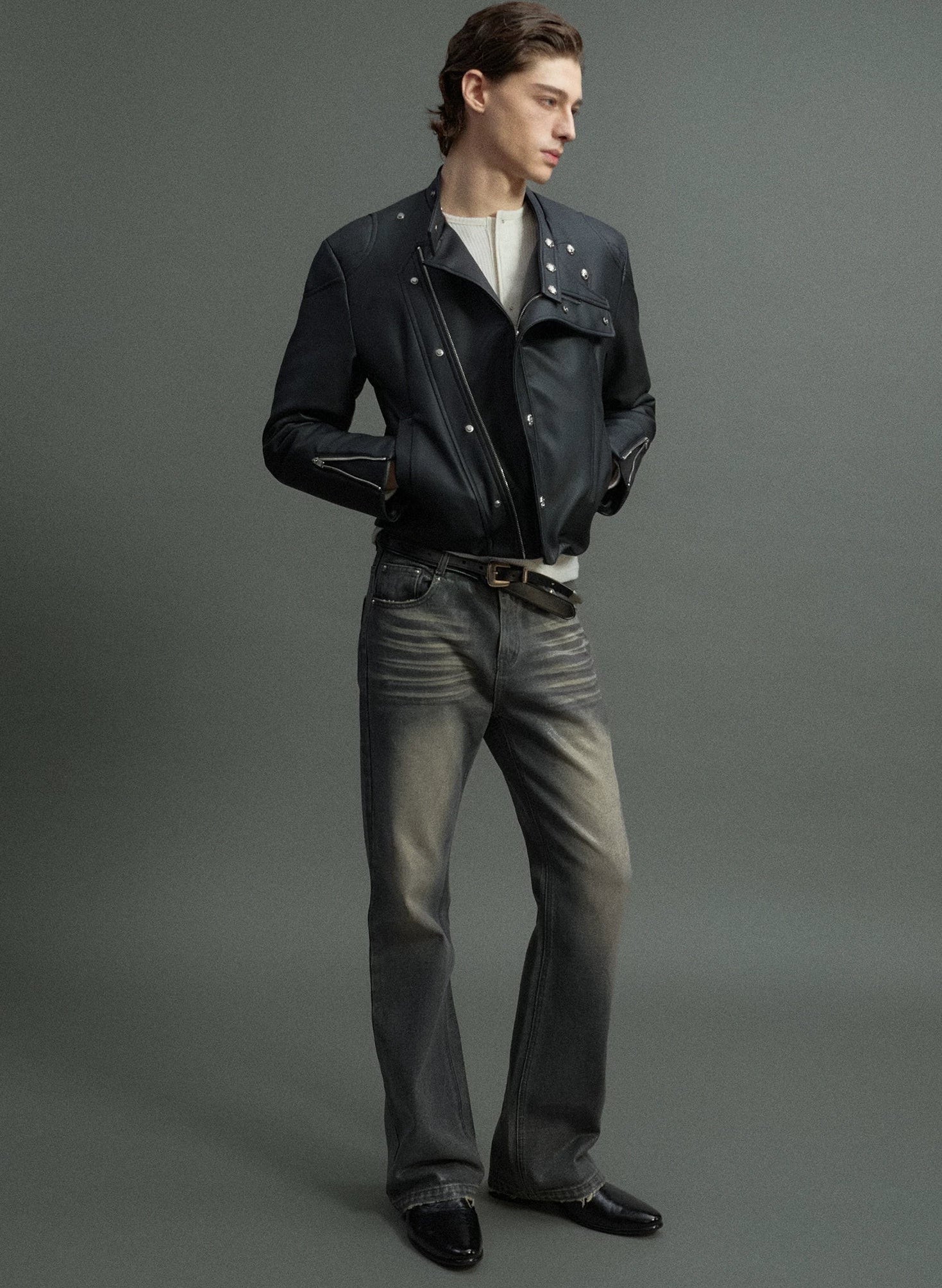 Slim Asymmetric Zip Faux Fur Jacket