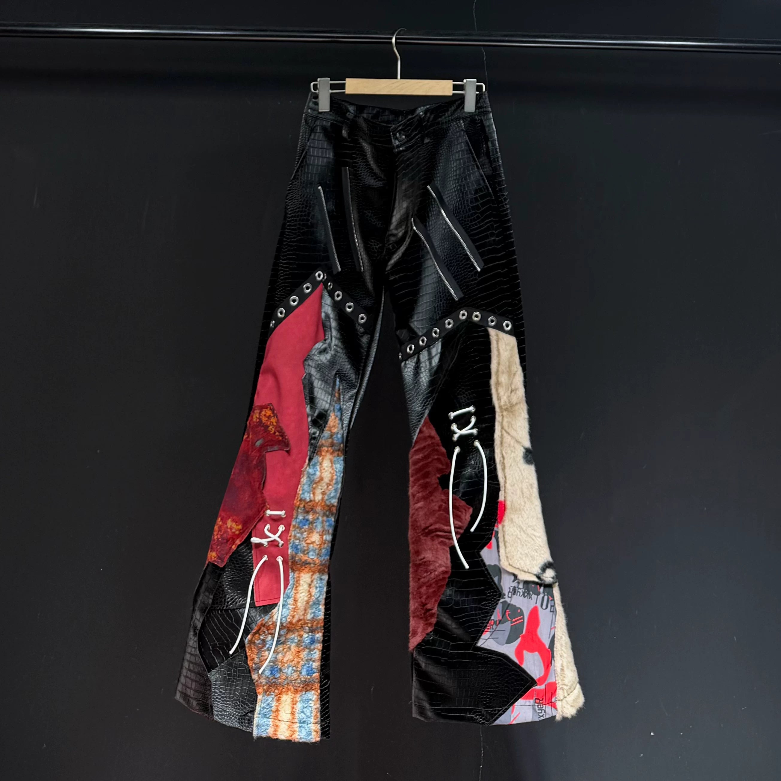 High-Street Multi-Material Relaxed Wide-Leg Pants