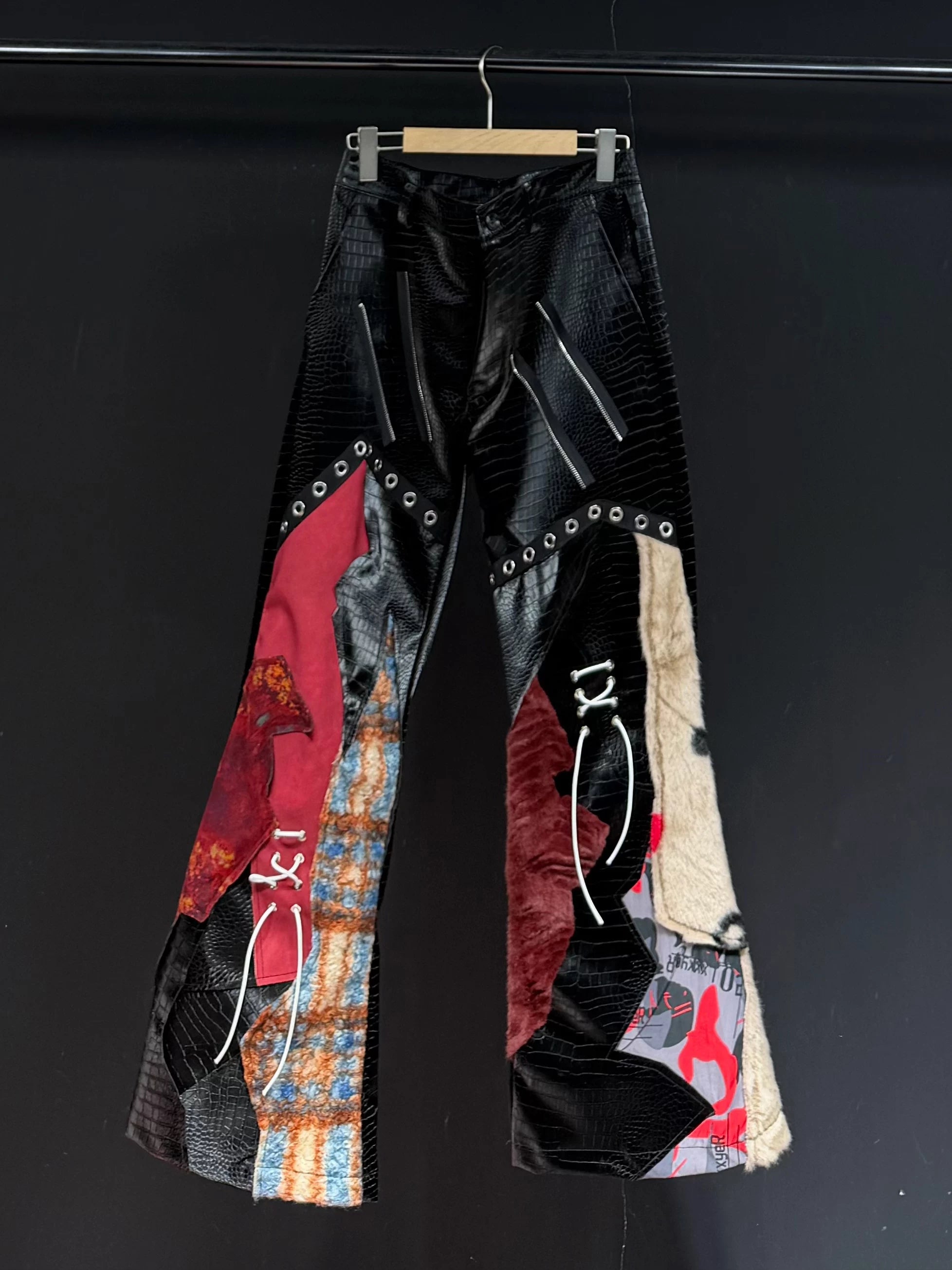 High-Street Multi-Material Relaxed Wide-Leg Pants