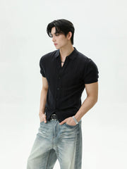 Ribbed Lyocell Knit Polo Cardigan