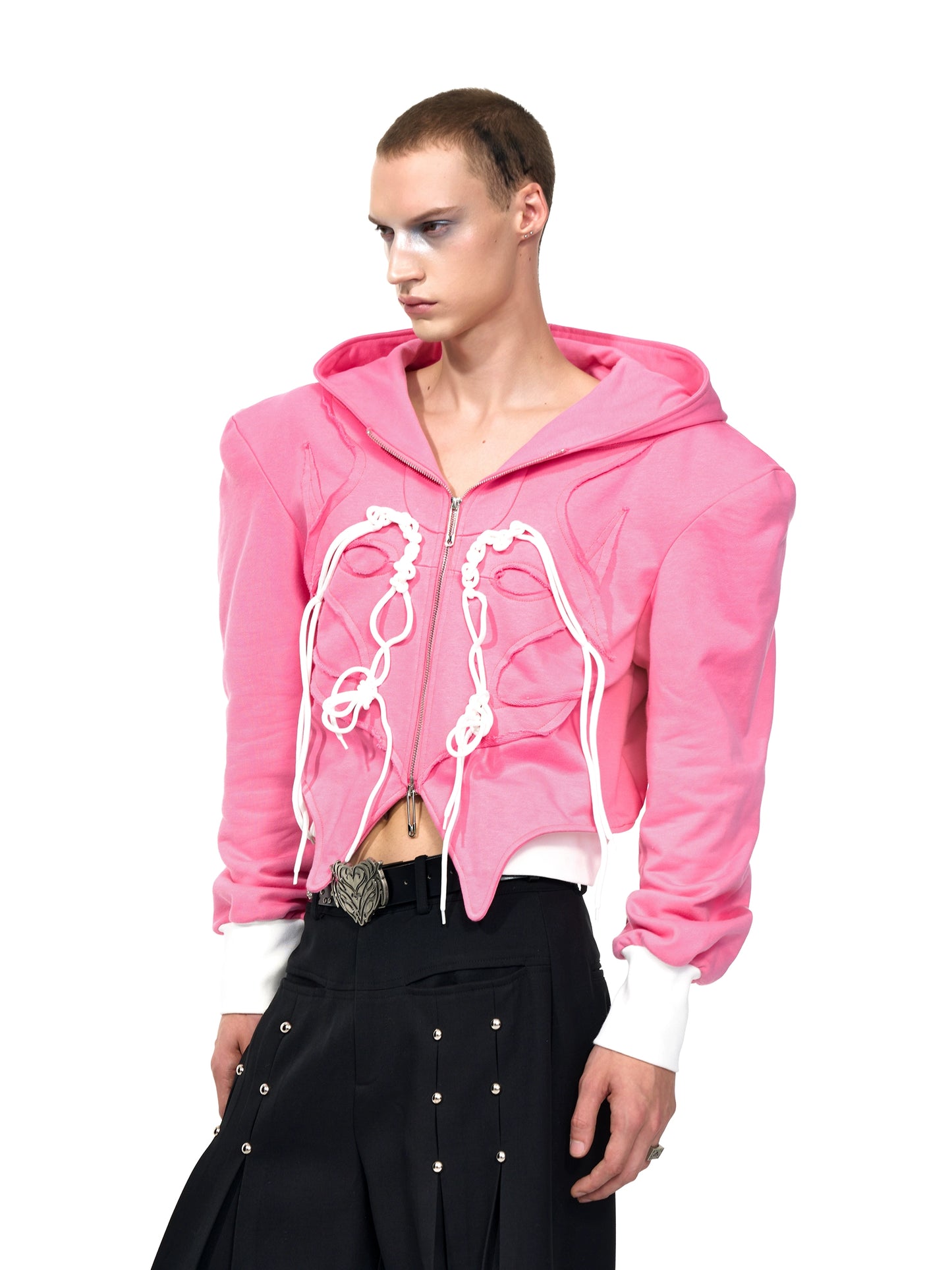【25s Sep.】Irregular Cropped Zip-Up Hoodie with Shoulder Pads