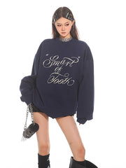 【25s Nov.】Black Beaded Loose-fitting Crew Neck Sweatshirt