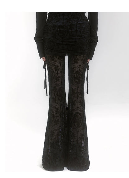 【25s Jul.】Slight Flared Faux Two-Piece Mesh Pants
