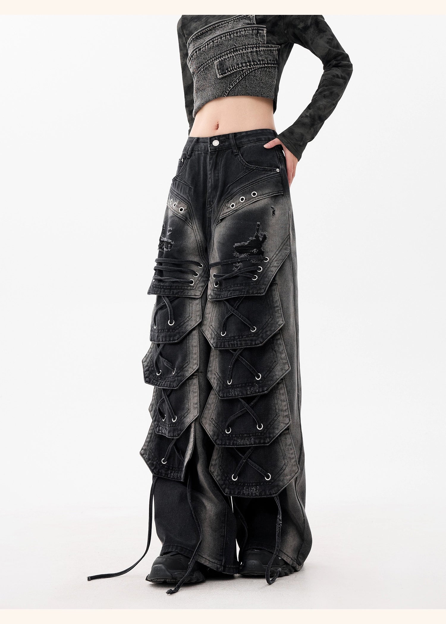 【25s Dec.】Distressed Patchwork Punk Wasteland Style Jeans