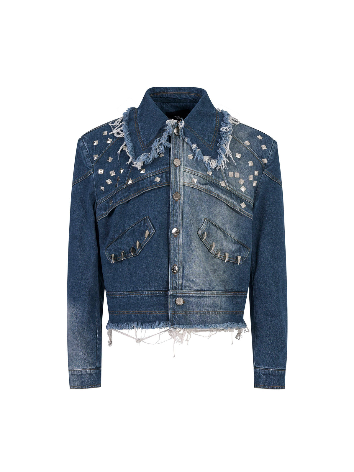 【25s Oct.】Distressed Raw-edge Metal Rivets Denim Jacket