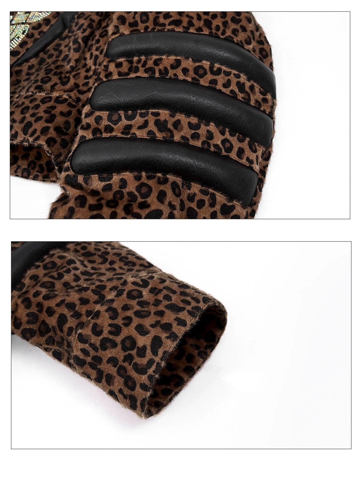 【25s Oct.】Leopard Print Leather and Rhinestone Stand Collar Jacket