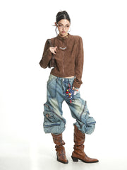 【25s Sep.】Vintage Brown Short Moto Jacket