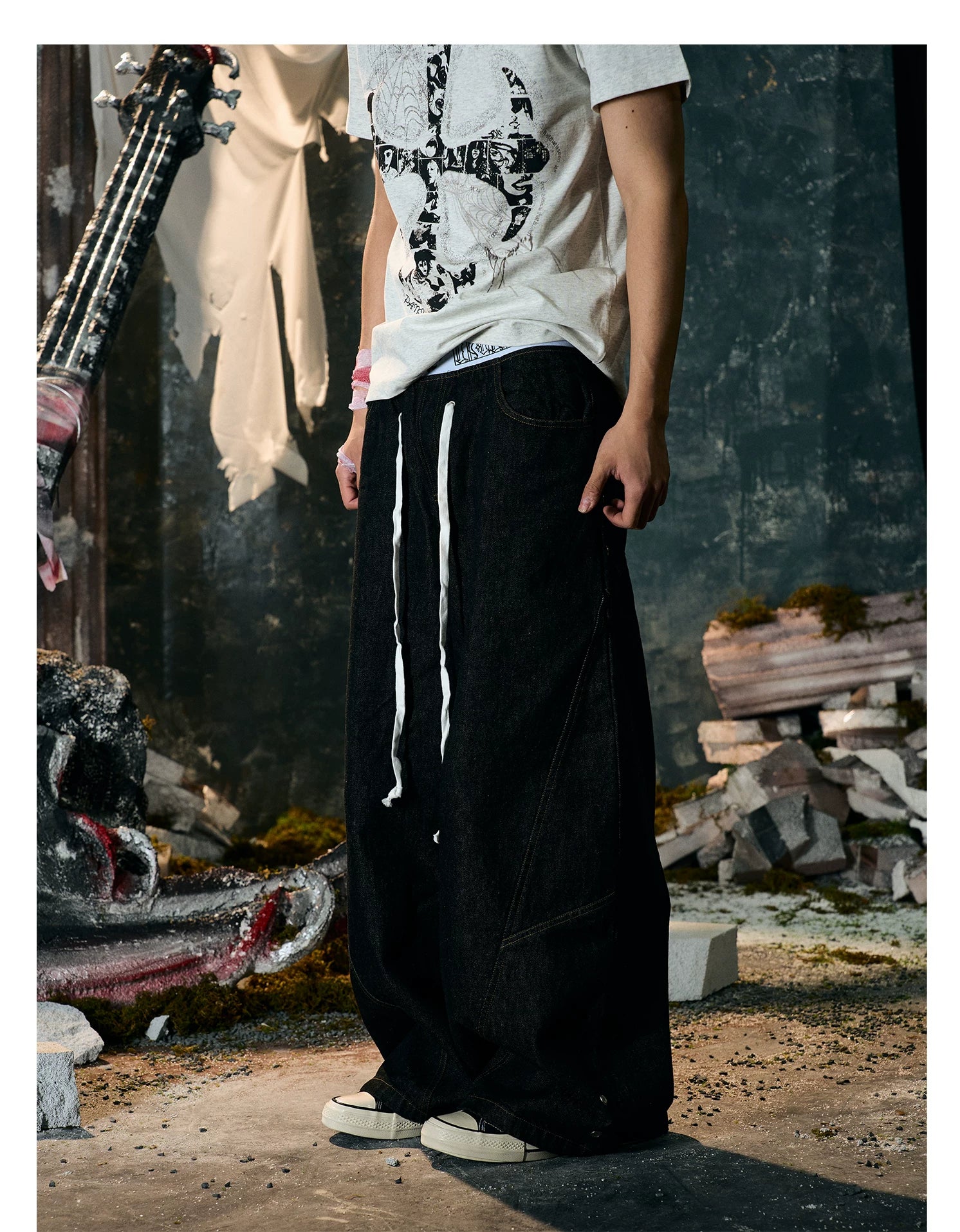 【26s Jan.】Boxing Velvet Curved Wide-Leg Denim Pants