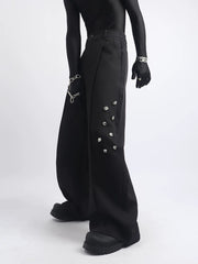 【26s May.】Metal Detail Patchwork Wide-Leg Black Pants