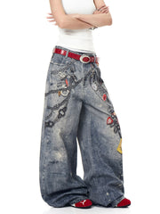 【25s Jul.】American High Street 3D Chain Print Jeans