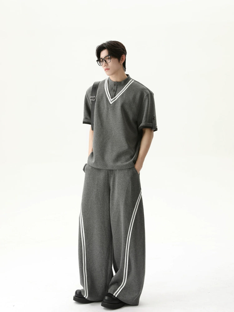 【25s Aug.】Cleanfit Color-Block Tee & Striped Oversized Track Pants Set