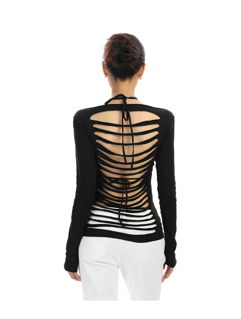 【26s Feb.】Cut-Out Open-Back Long-Sleeve Slim Fit Top