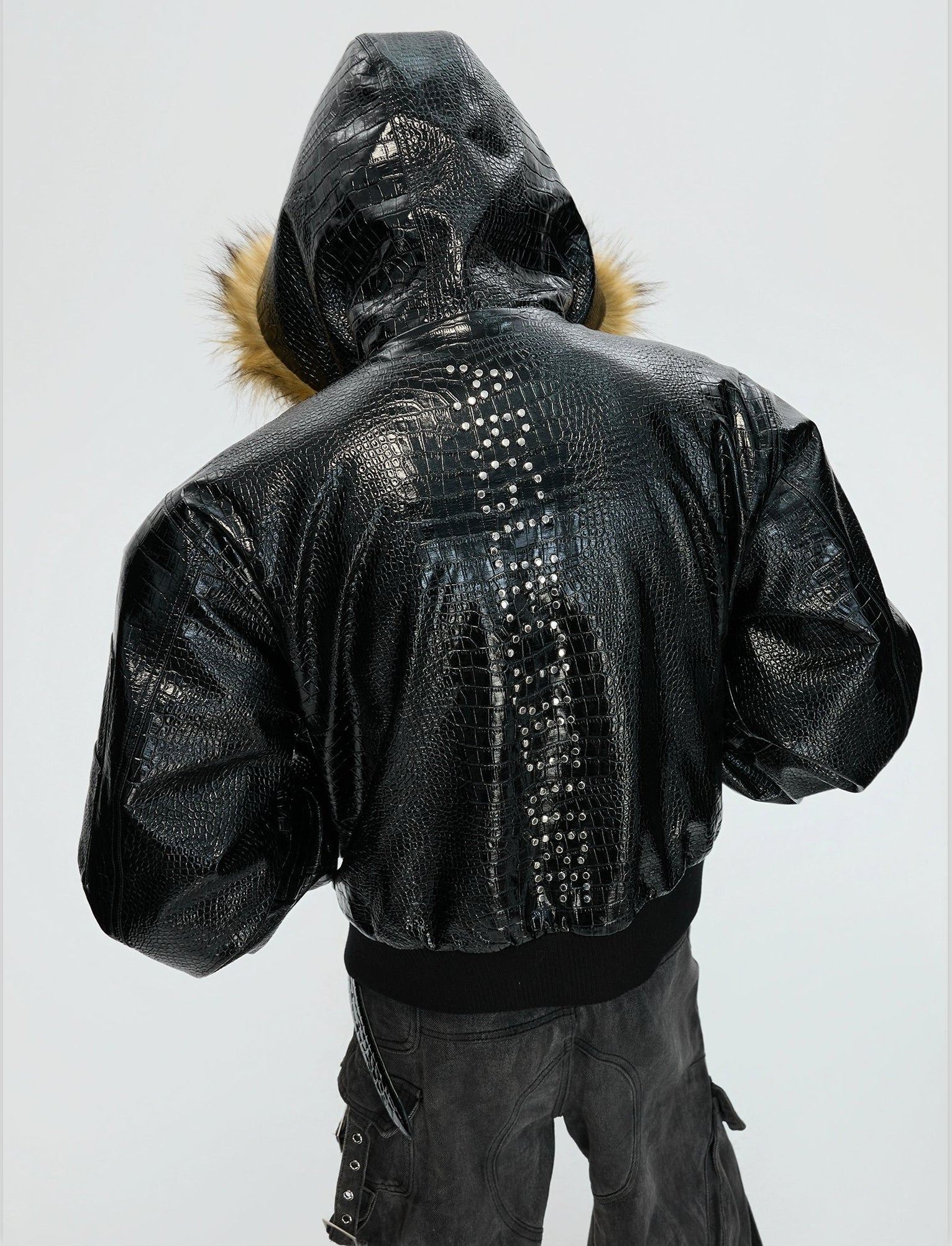 【25s Dec.】Crocodile-print Reversible Leopard Print Coat