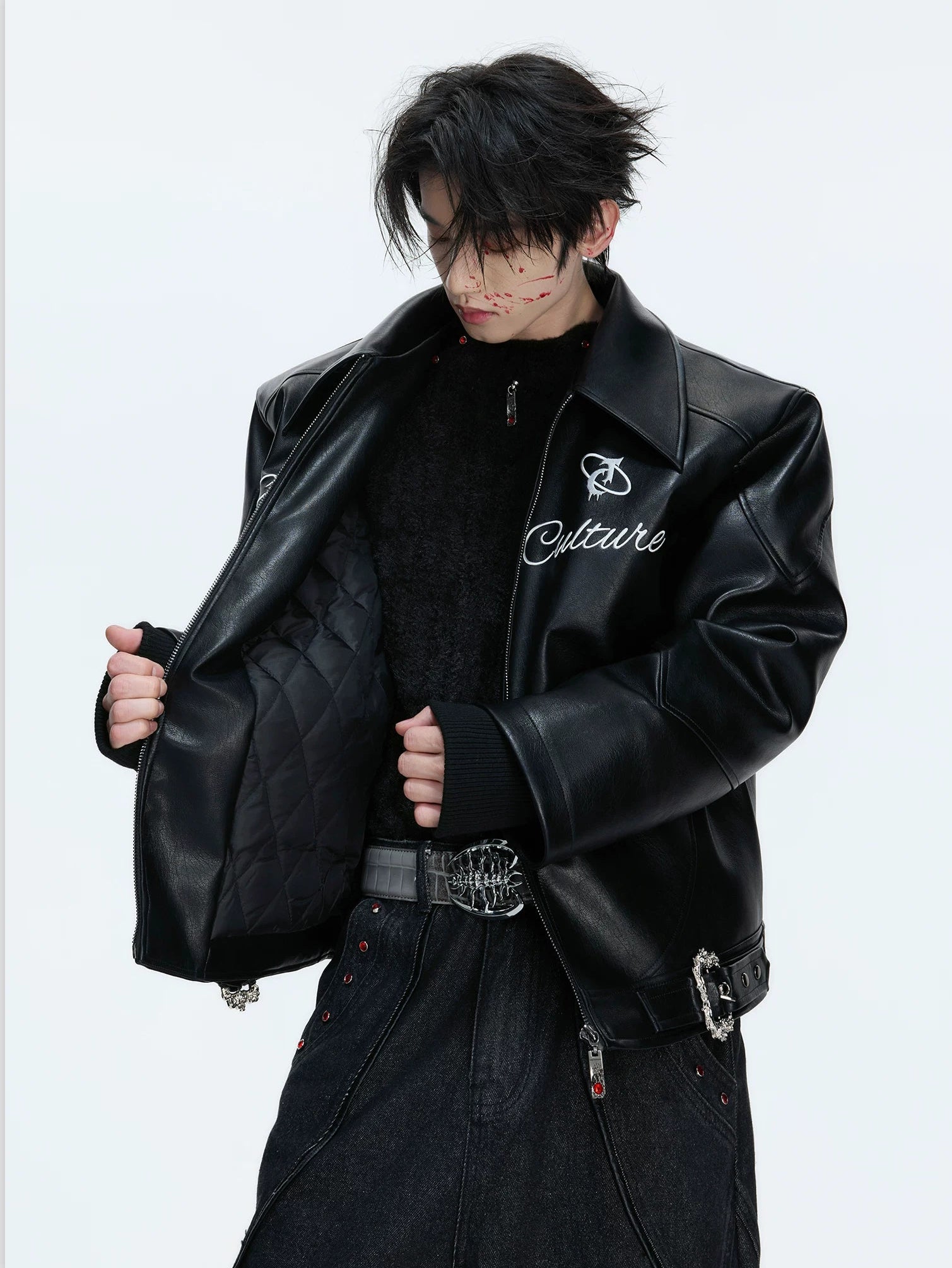 【26s Jan.】Vintage Badge Horse Logo Embroidered Leather Jacket